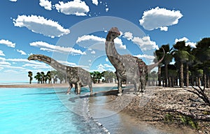 Dinosaur Diamantinasaurus at the beach