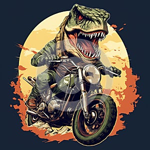 Dinosaur driving a motorcycle in the summer Generative AI