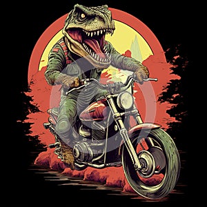 Dinosaur driving a motorcycle in the summer Generative AI