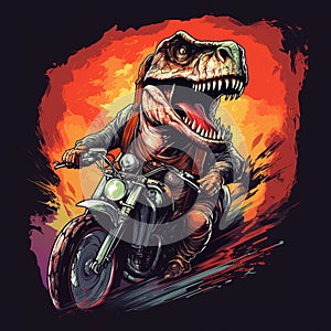 Dinosaur driving a motorcycle in the summer Generative AI