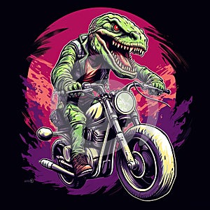 Dinosaur driving a motorcycle in the summer Generative AI