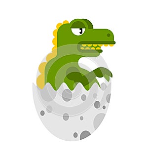 Dinosaur in egg. Small dyno in shell. Cartoon vector illustration