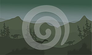 Dinosaur eoraptor in hills