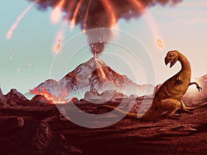 Dinosaur Extinction - Erupting volcano artwork photo