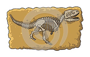 Dinosaur fossil skeleton in the soil, archeological excavation element cartoon style. Flat vector illustration isolated