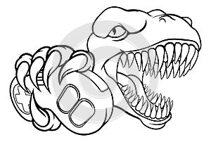 Dinosaur Gamer Video Game Controller Mascot