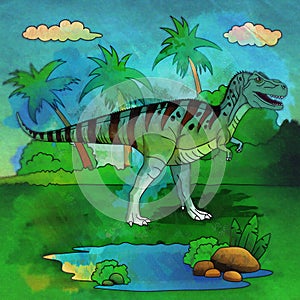 Dinosaur in the habitat. Illustration Of Allosaur
