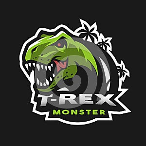 Dinosaur head logo, emblem.