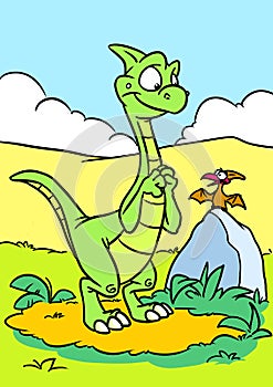 Dinosaur herbivore green talking pterodactyl illustration cartoon photo