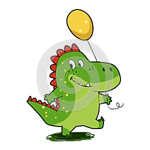 Dinosaur holding a balloon - green dinosaur
