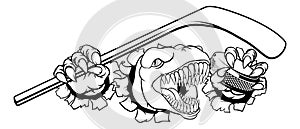 Dinosaur Ice Hockey Player Animal Sports Mascot