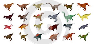 Dinosaur icons set, isometric style