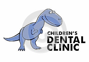 The dinosaur logo. Funny cute Tyrannosaurus. A blank for a children`s dental clinic