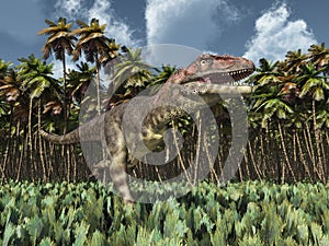 Dinosaur Mapusaurus in the jungle