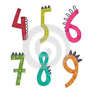 Dinosaur Number or Numeral with Spikes Isolated on White Background Vector Set