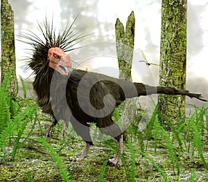 Dinosaur Ornitholestes In Swamp Forest