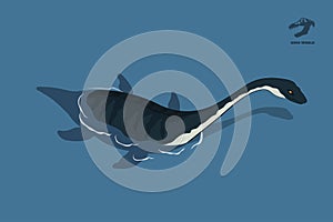 Dinosaur plesiosaur in isometric style. Isolated image of jurassic monster in water. Cartoon dino 3d icon. Sea reptile photo