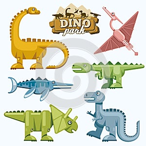 Dinosaur and prehistoric animals flat icons set