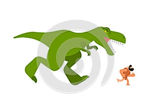 Dinosaur and prehistoric man. T-rex and ancient man