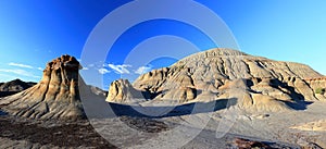 Dinosaur Provincial Park Landscape Panorama of Early Morning Light on Badlands Erosion Features, Alberta, Canada