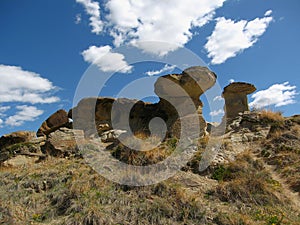 Dinosaur Provincial Park, Dramatic Rock Formations in Badlands Landscape, Alberta, Canada