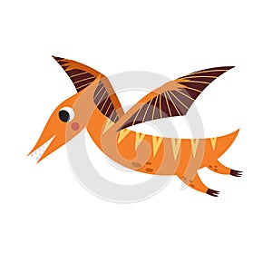 Cute flying pterodactyl in cartoon style isolated element. Funny dinosaur with wings