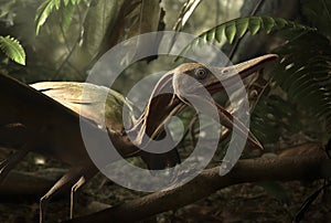 Dinosaur pterodactyl forest wild. Generate Ai