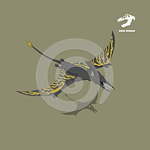 Dinosaur pterodactylus in isometric style. Isolated image of jurassic monster. Cartoon dino 3d icon