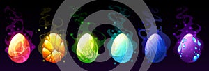 Dinosaur and reptile cartoon eggs, game assets