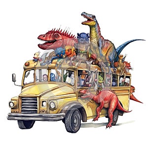 Dinosaur School bus Student Watercolor Sublimation Clipart