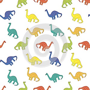 Dinosaur seamless pattern. Reptilia blue, yellow, red, green animal object isolated photo