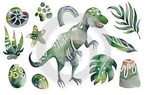 Dinosaur Set clipart. Cute Dino and other fantastic elements of nature of the prehistoric period. cartoon dinosaurs for