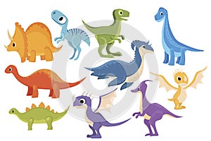 Dinosaur set. Collection of cartoon dinosaurs. Vector illustration of prehistoric animals for children.