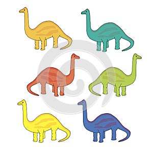 Dinosaur set. Reptilia blue, yellow, red, green animal object isolated for web, for print, for sticker, for emoji