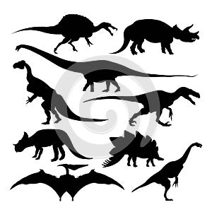 Dinosaur silhouettes extinct species isolated ancient animals