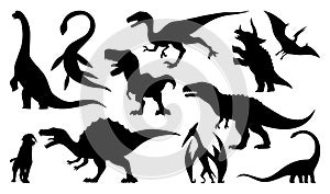 Dinosaur silhouettes set. Vector illustration isolated on white