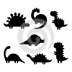 Dinosaur silhouettes set. Vector illustration isolated on white background