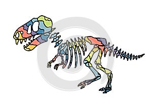 Dinosaur skeleton . Original design with rainbow dinosaur. Print for T-shirts, textiles, wrapping papers, webb. Drawn