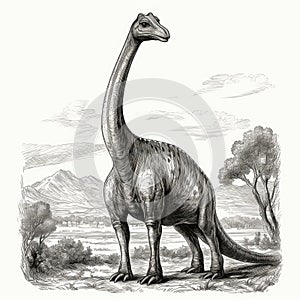 Dinosaur Sketch, Hand Drawn Sketched Brachiosaurus Dino, Engraving Dinosaurs, Ink Jurassic Monster