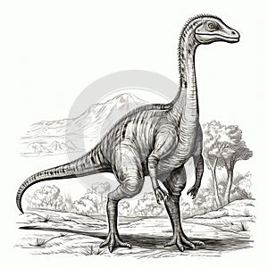 Dinosaur Sketch, Hand Drawn Sketched Dicraeosaurus Dino , Engraving Dinosaurs, Ink Jurassic Monster