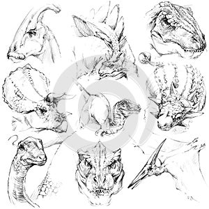 Dinosaur sketch set. Outline dinosaur jurassic period. photo