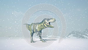 Dinosaur in the snow. Extremely detailed and realistic high resolution 3d illustration