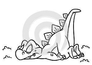 Dinosaur Stegosaurus asleep coloring page cartoon Illustrations