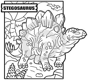 Dinosaur stegosaurus, coloring book, outline illustration