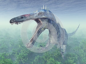 Dinosaur Suchomimus in a forest