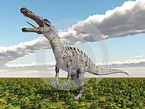 Dinosaur Suchomimus in a landscape