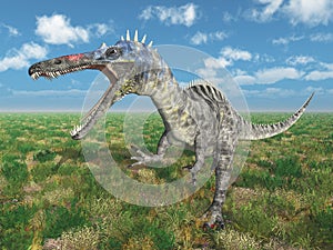 Dinosaur Suchomimus in a landscape