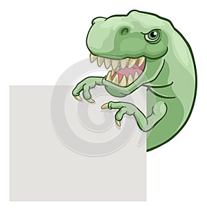 Dinosaur T Rex Peeking and Pointing Sign Cartoon