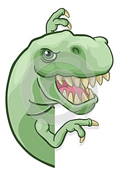 Dinosaur T Rex Peeking and Pointing Sign Cartoon