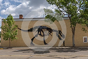 Dinosaur themed objects in downtown Drumheller